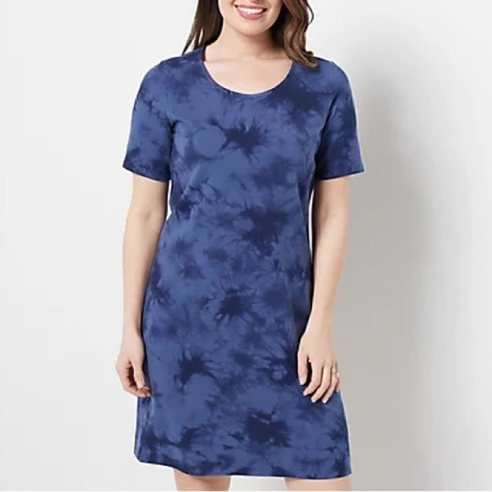 Denim & Co. French Terry Crystal Wash Tie-Dye T-Shirt Dress